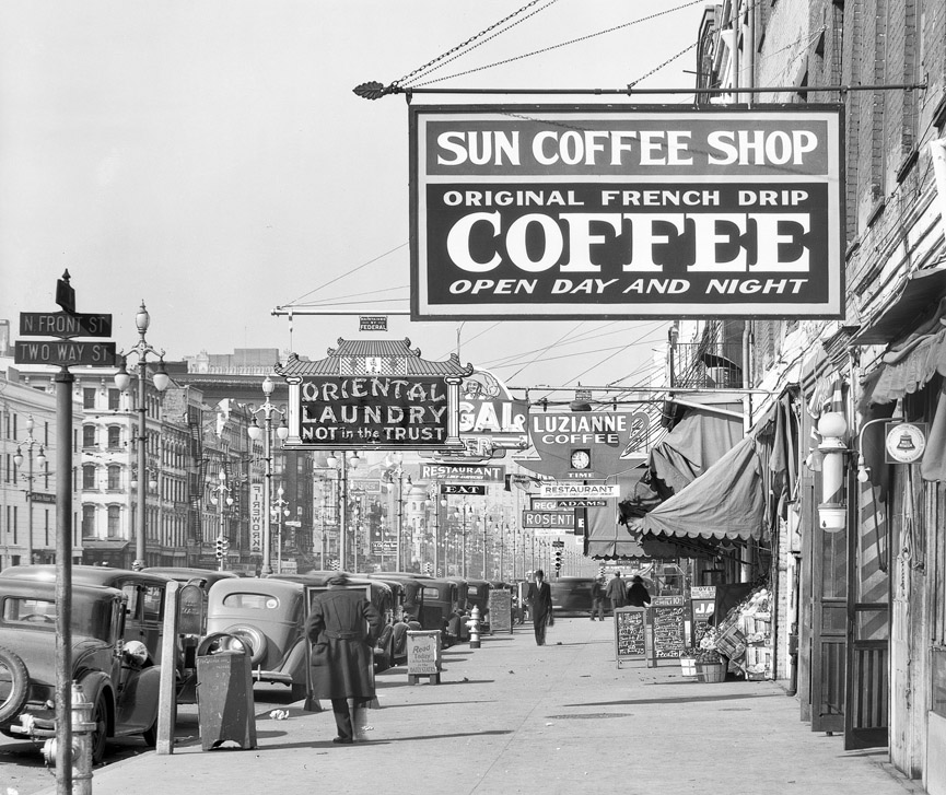 New Orleans, downtown street. Louisiana, 1935. Biblioteca del Congreso